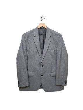 Michael Kors Black & White Rayon Blend Mini Check Single Breasted Blazer Sz 46L